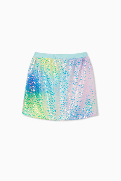 Prismatic Perfection Rainbow Sequin Tulip Mini Skirt
