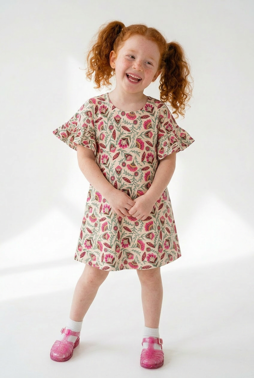 Kids Organic Cotton Cascade Dress: Folk Floral