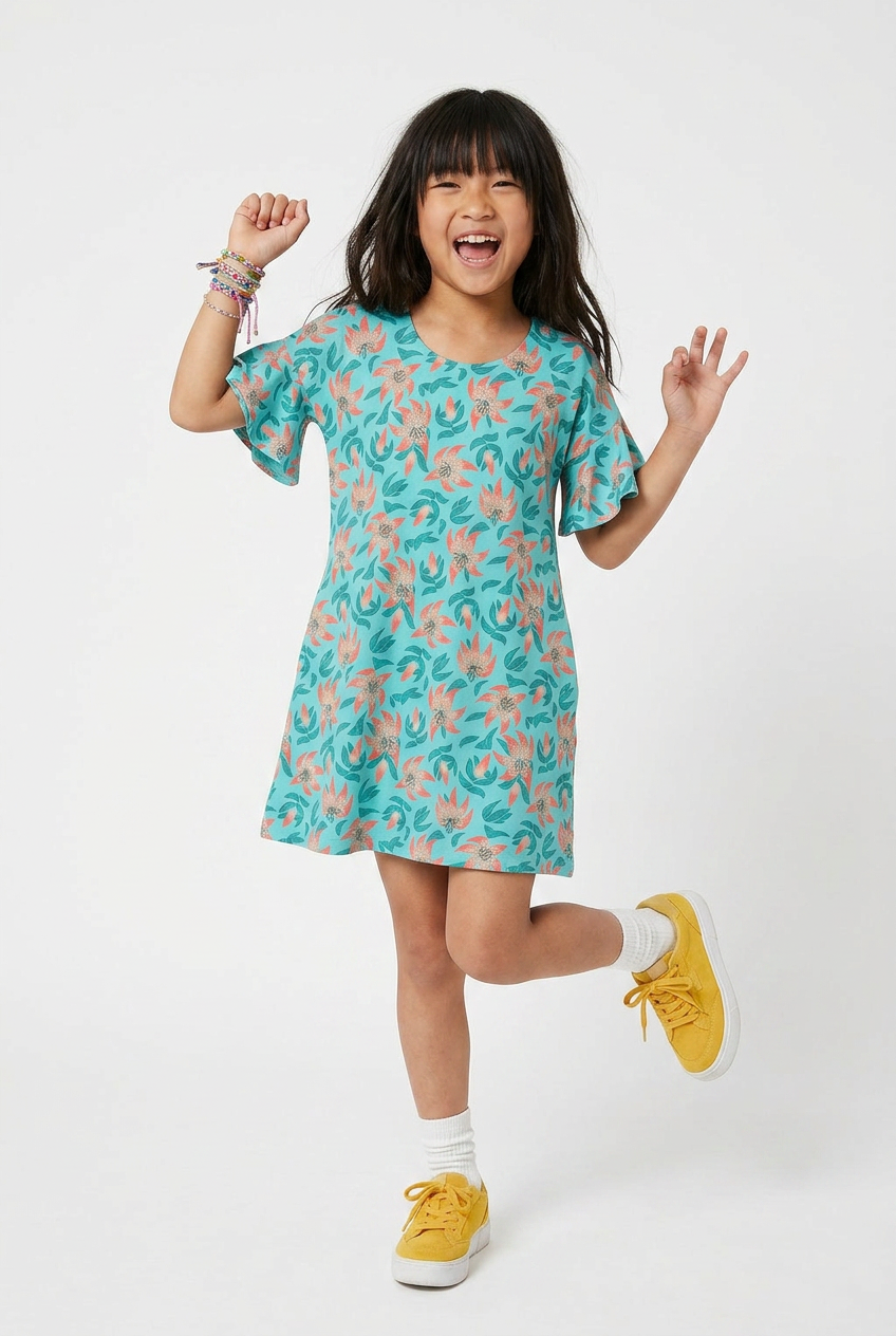 Kids Organic Cotton Cascade Dress: Tiger Lily