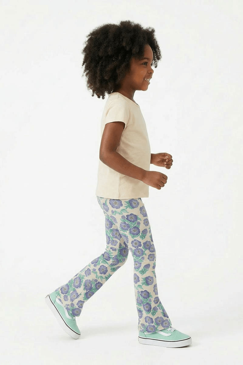 Kids Leggings: Organic Cotton Flared Yoga Pants: Purple Poppies1LF001_Flared Leggings SingleRockets of Awesome