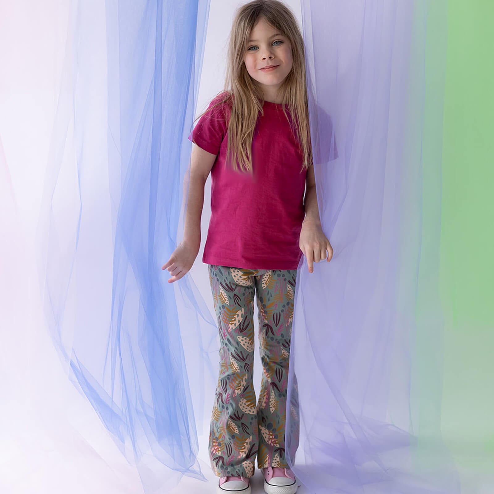 Kids Leggings: Organic Cotton Flared Yoga Pants: Whimsy1LF001_Flared Leggings SingleRockets of Awesome