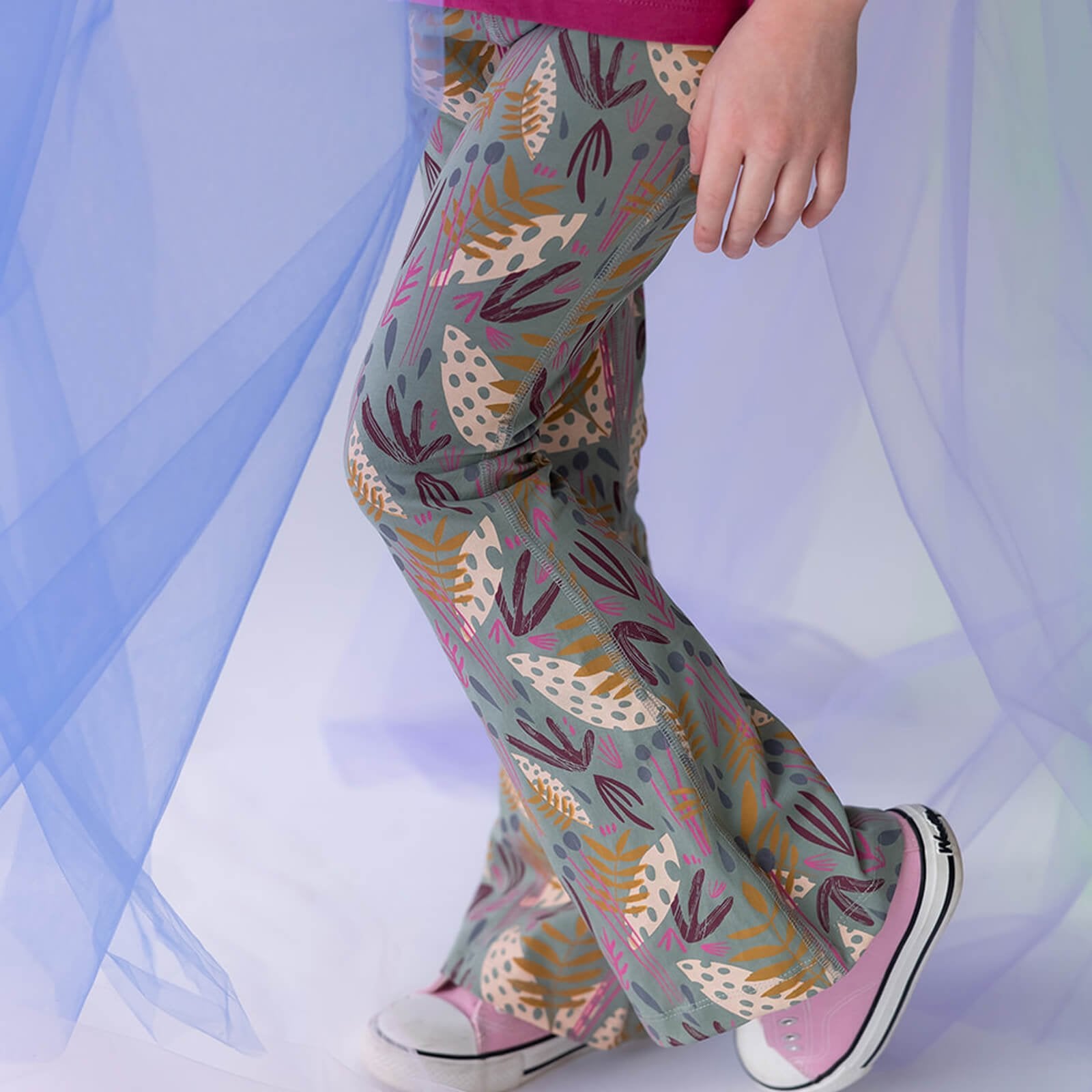 Kids Leggings: Organic Cotton Flared Yoga Pants: Whimsy1LF001_Flared Leggings SingleRockets of Awesome