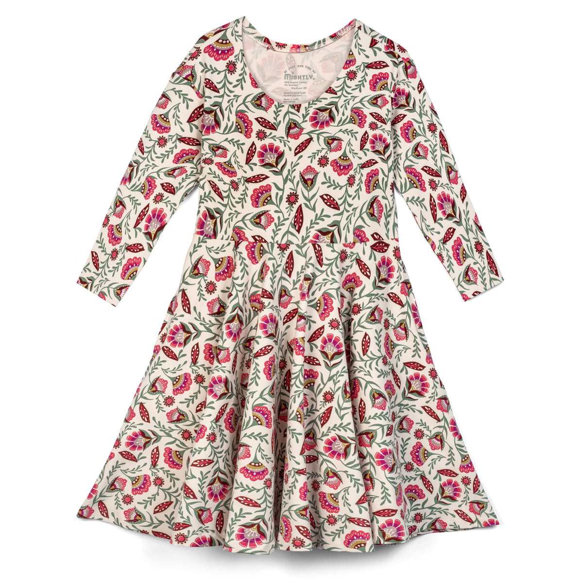 Kids Organic Cotton 3/4 Sleeve Twirl Dress: Folk FloralPO41LK001 - PARENT_3/4 Sleeve Skater Dress 1 - packRockets of Awesome