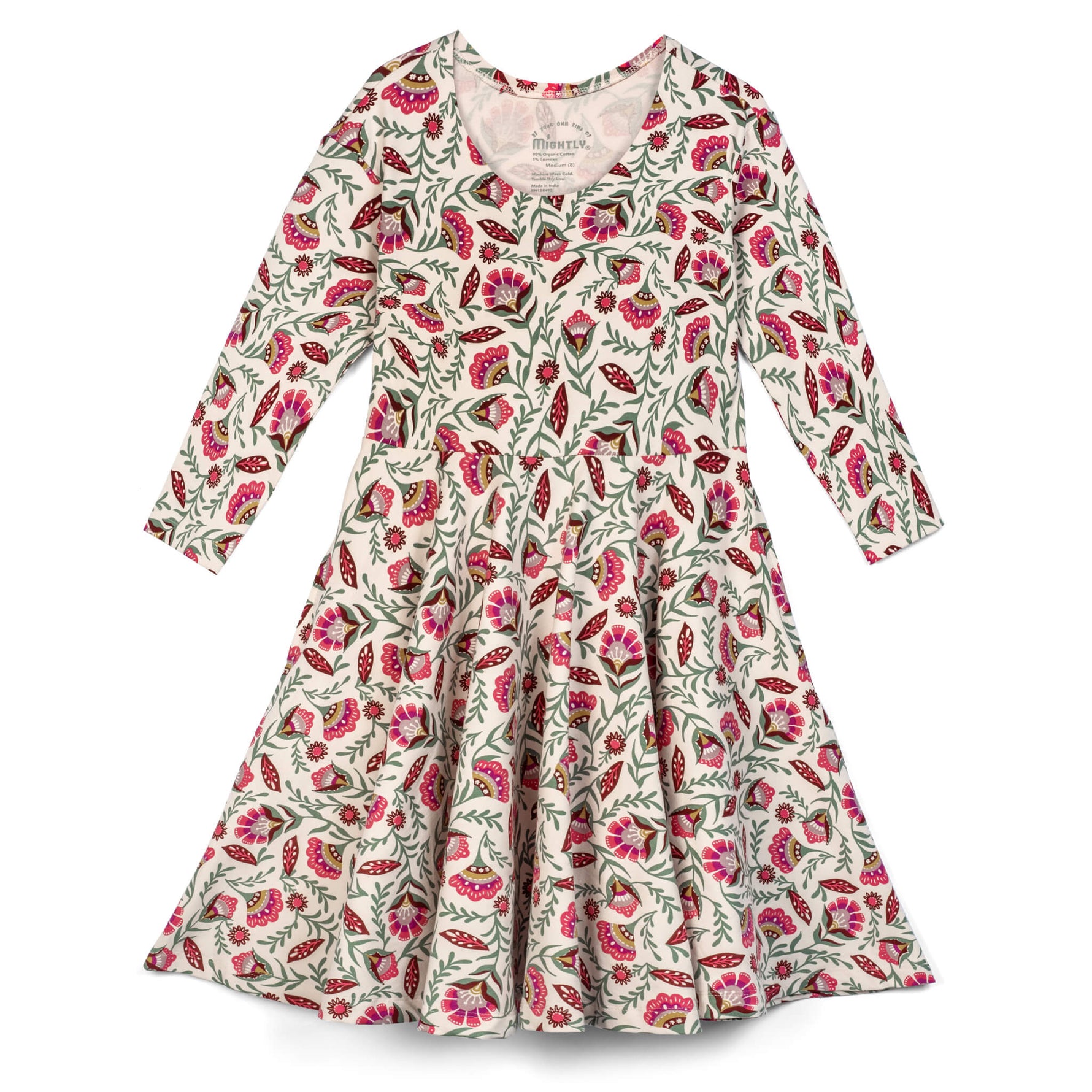Kids Organic Cotton 3/4 Sleeve Twirl Dress: Folk FloralPO41LK001 - PARENT_3/4 Sleeve Skater Dress 1 - packRockets of Awesome