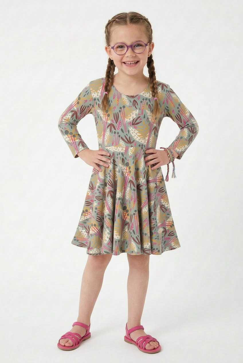 Kids Organic Cotton 3/4 Sleeve Twirl Dress: Whimsy