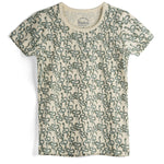 T-shirt with a green snake pattern on a white background