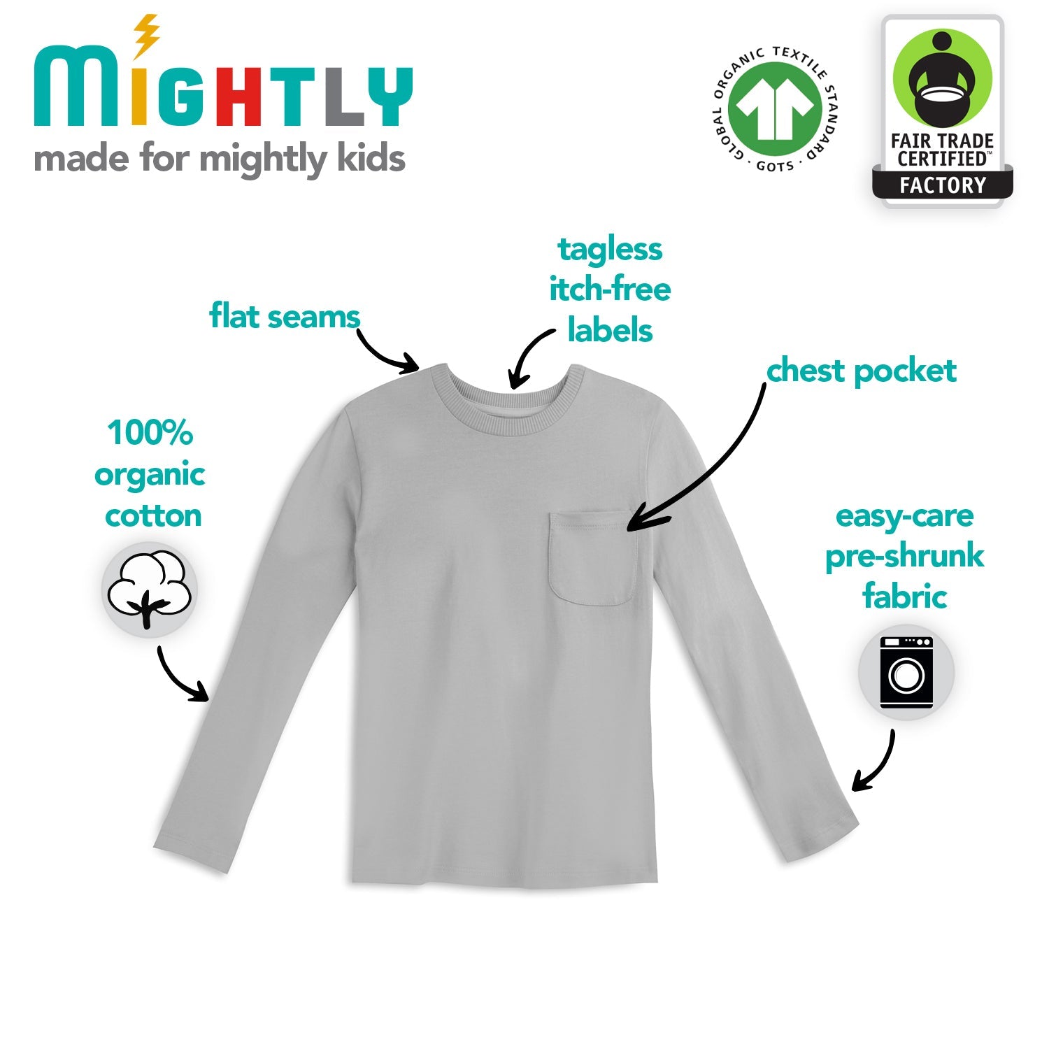 Organic Cotton Kids Shirts - Long Sleeve Pocket TeeTOPSRockets of Awesome