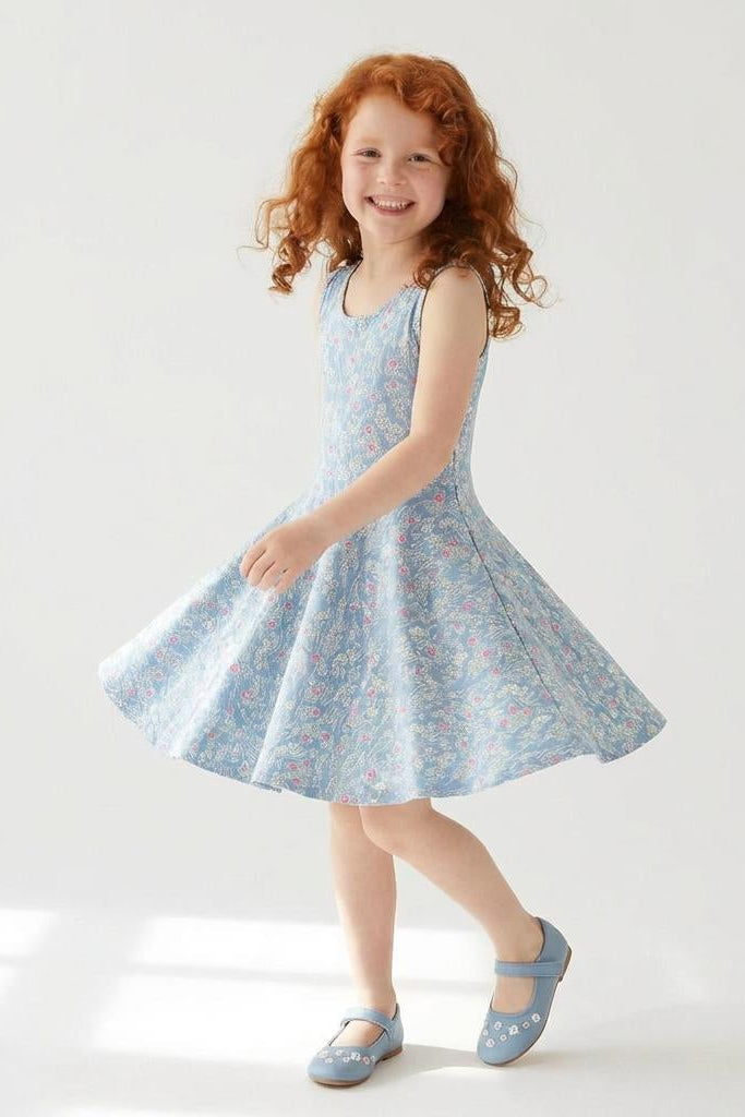 Girls Organic Cotton Sleeveless Twirl Dress: Cherry Blossom1VS001_Sleeveless Skater Dress 1 - packRockets of Awesome