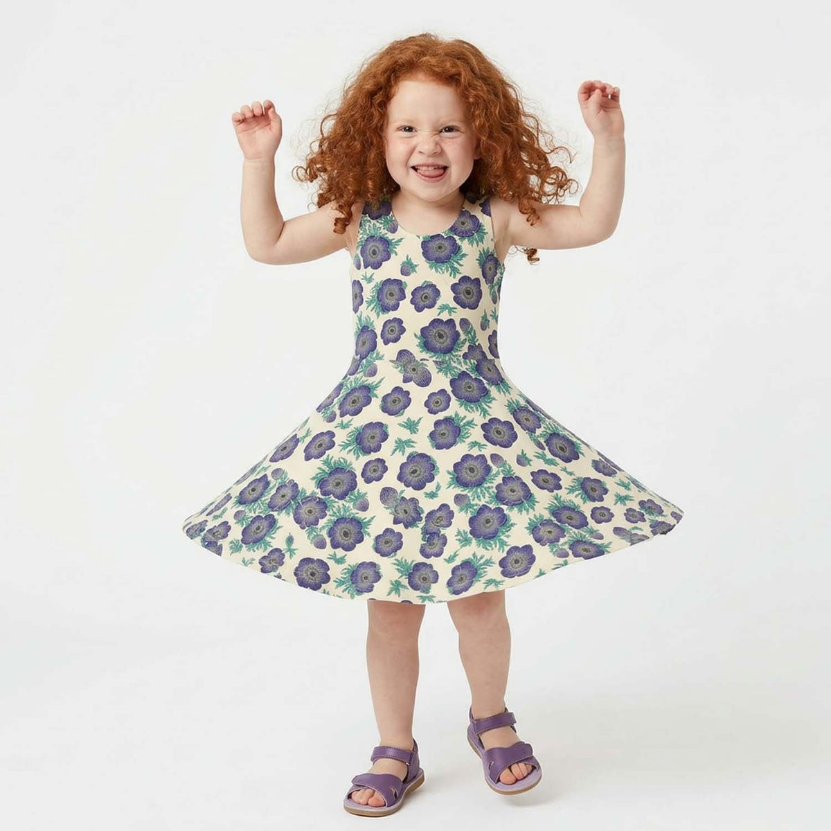 Girls Organic Cotton Sleeveless Twirl Dress: Purple PoppiesDRESSES/ROMPERSRockets of Awesome