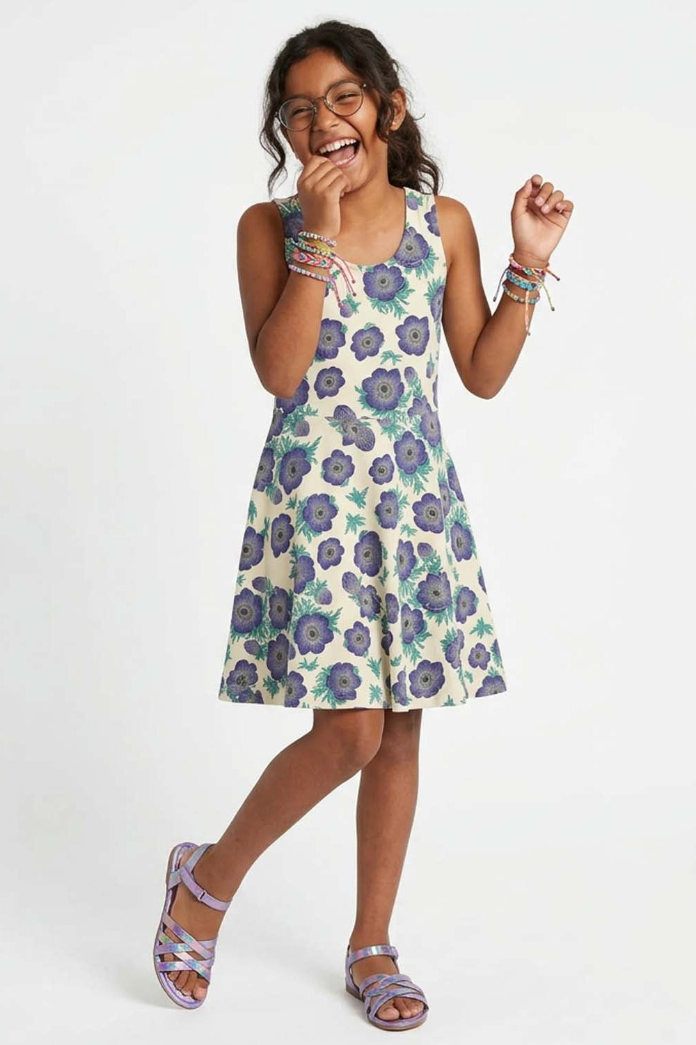 Girls Organic Cotton Sleeveless Twirl Dress: Purple PoppiesDRESSES/ROMPERSRockets of Awesome