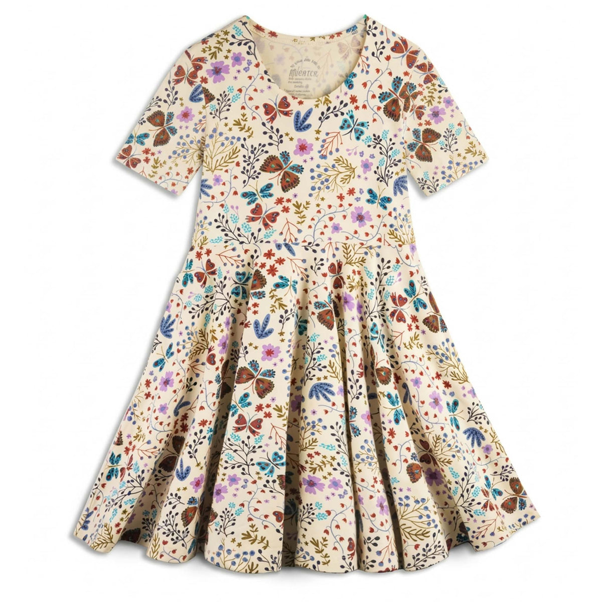 Girls Organic Cotton Short Sleeve Twirl Dress: Botanical FloralPO41LK001 - PARENT_3/4 Sleeve Skater Dress 1 - packRockets of Awesome
