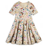 Girls Organic Cotton Short Sleeve Twirl Dress: Botanical FloralPO41LK001 - PARENT_3/4 Sleeve Skater Dress 1 - packRockets of Awesome