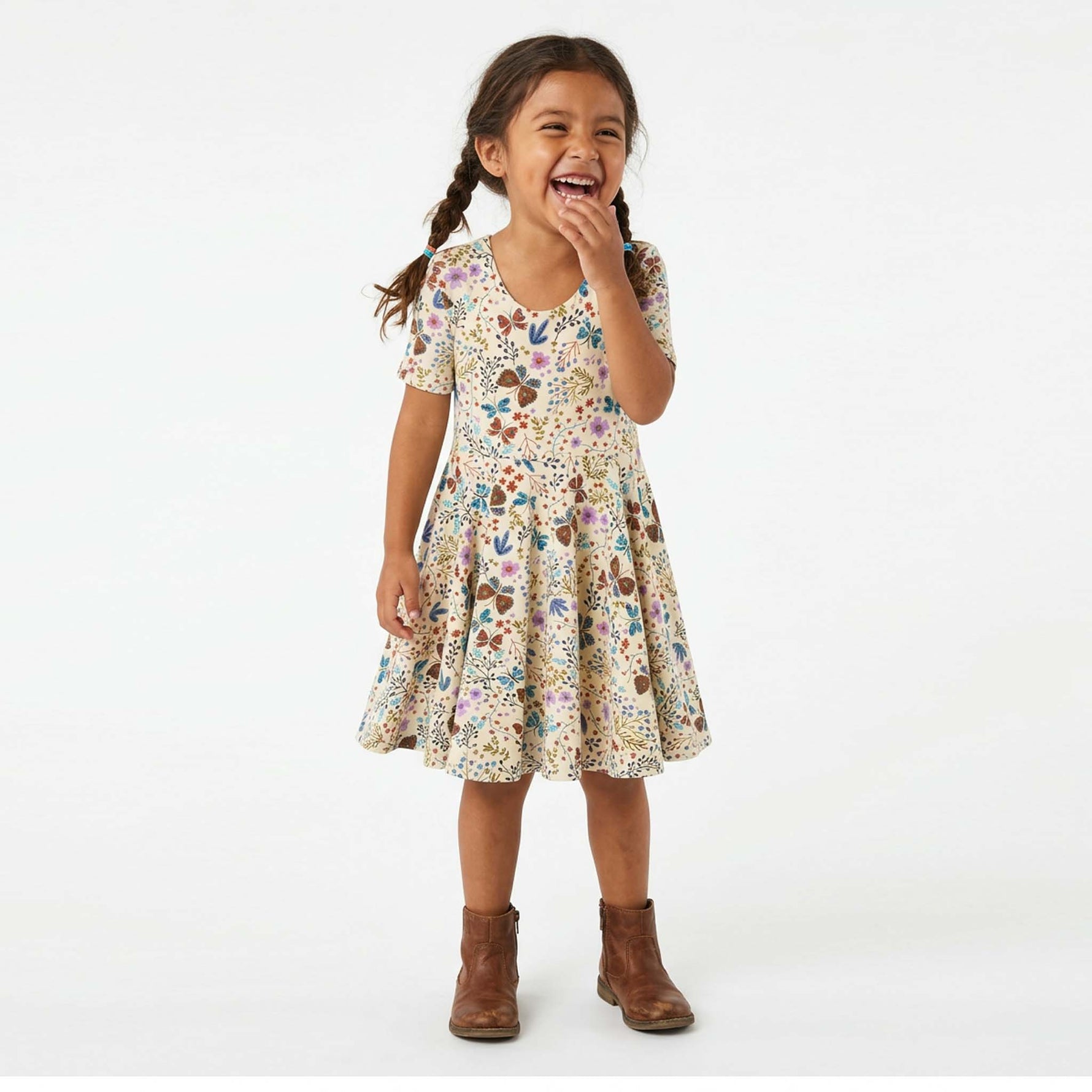 Girls Organic Cotton Short Sleeve Twirl Dress: Botanical FloralPO41LK001 - PARENT_3/4 Sleeve Skater Dress 1 - packRockets of Awesome