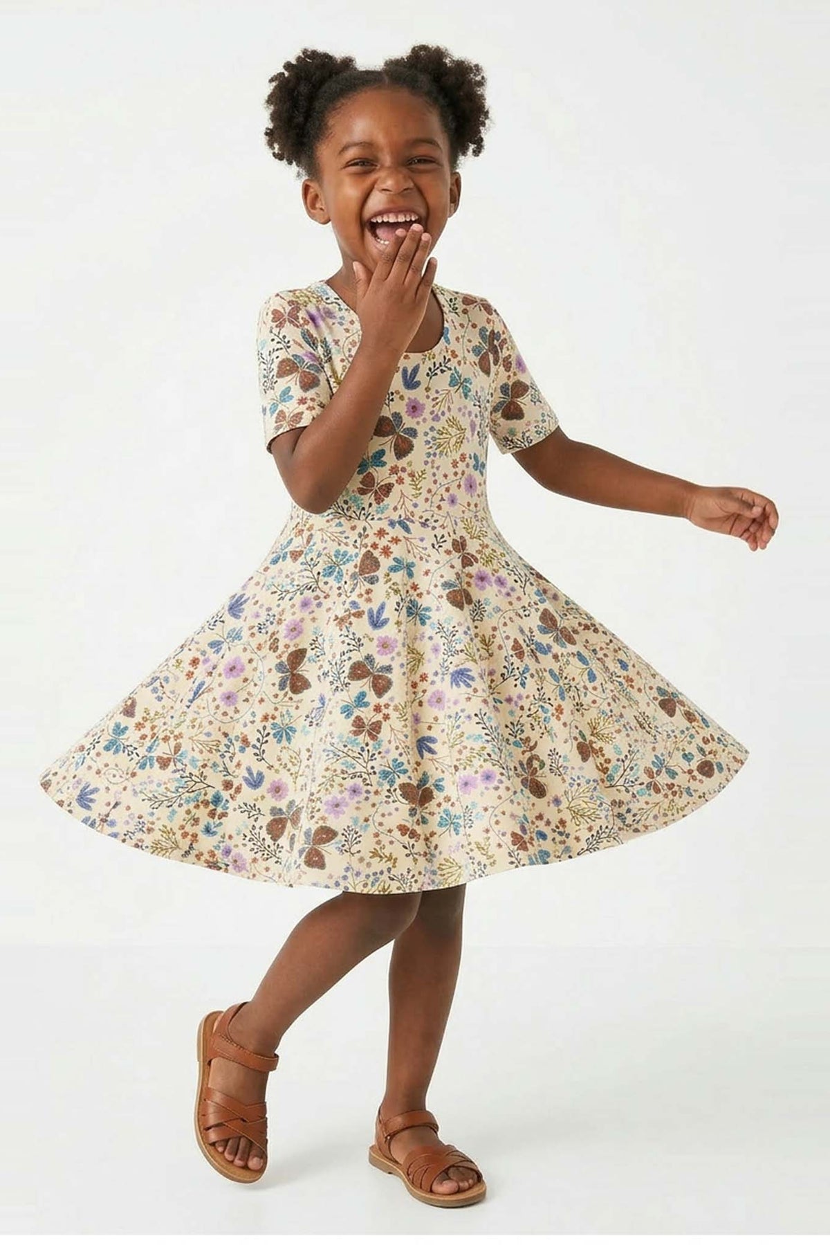 Girls Organic Cotton Short Sleeve Twirl Dress: Botanical FloralPO41LK001 - PARENT_3/4 Sleeve Skater Dress 1 - packRockets of Awesome
