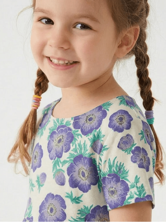 Girls Organic Cotton Short Sleeve Twirl Dress: Purple PoppiesPO41LK001 - PARENT_3/4 Sleeve Skater Dress 1 - packRockets of Awesome