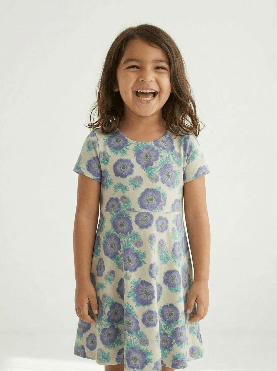 Girls Organic Cotton Short Sleeve Twirl Dress: Purple PoppiesPO41LK001 - PARENT_3/4 Sleeve Skater Dress 1 - packRockets of Awesome