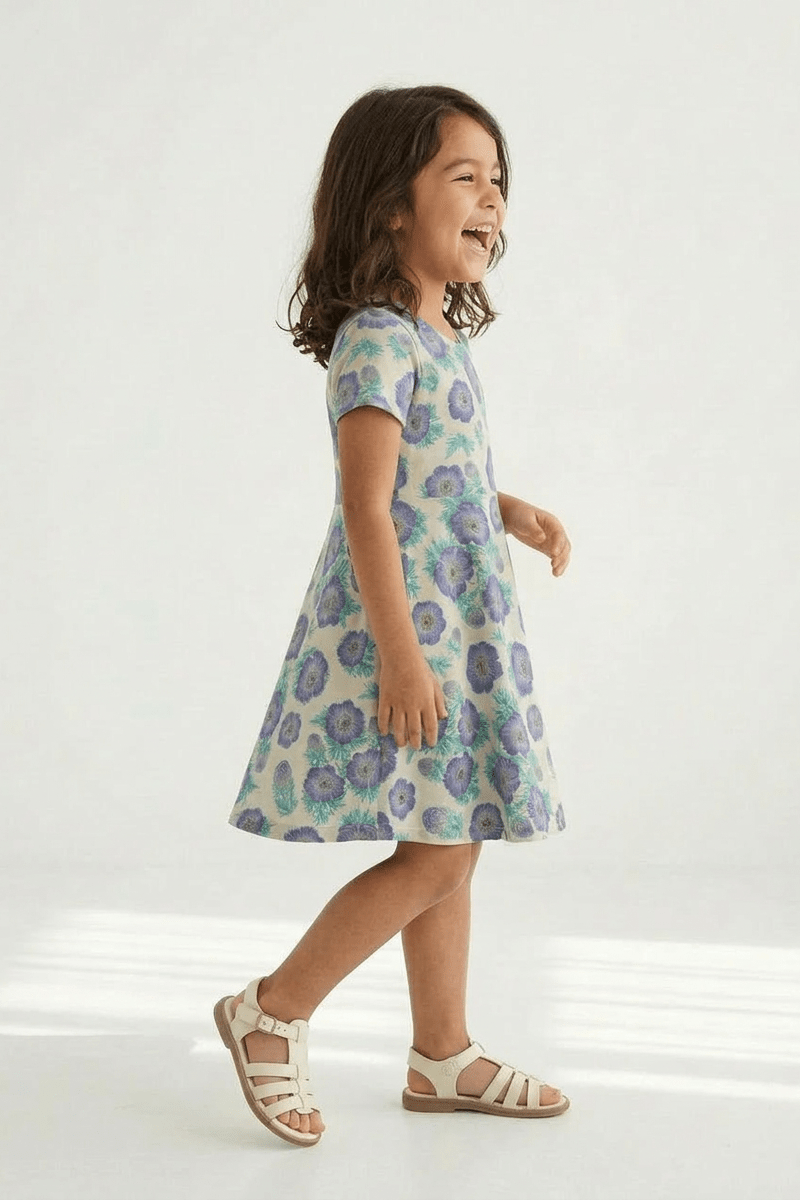 Girls Organic Cotton Short Sleeve Twirl Dress: Purple PoppiesPO41LK001 - PARENT_3/4 Sleeve Skater Dress 1 - packRockets of Awesome