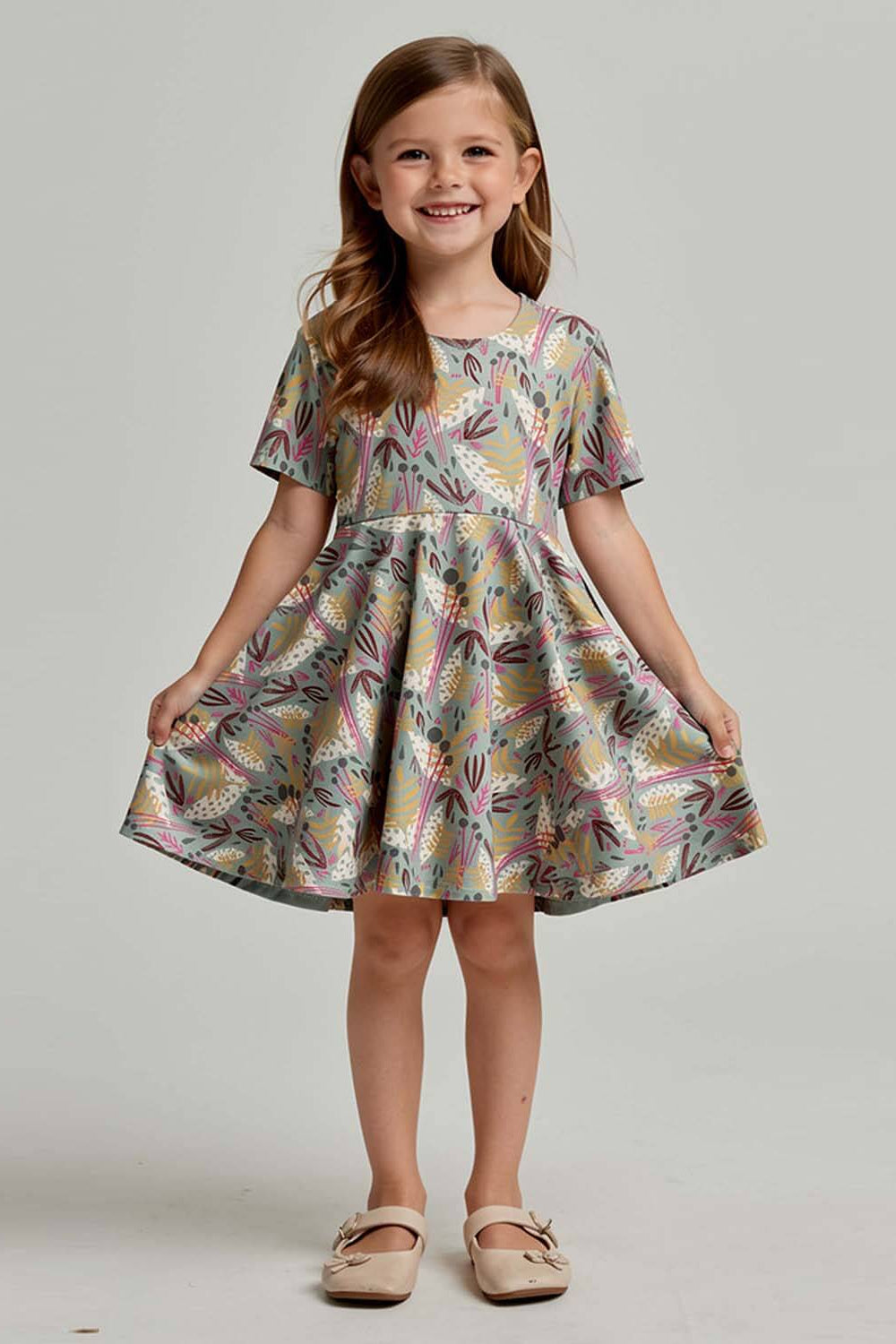 Kids Organic Cotton Short Sleeve Twirl Dress: WhimsyPO41LK001 - PARENT_3/4 Sleeve Skater Dress 1 - packRockets of Awesome