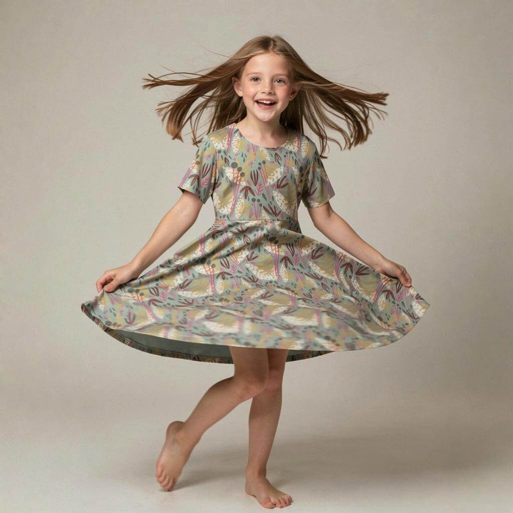 Mightly Girls Short Sleeve Twirl Dress: Whimsy Print1WC001Rockets of Awesome