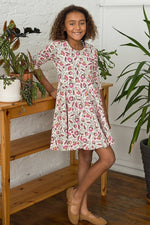 Kids Organic Cotton 3/4 Sleeve Twirl Dress: Folk FloralPO41LK001 - PARENT_3/4 Sleeve Skater Dress 1 - packRockets of Awesome
