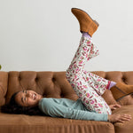 Kids Leggings: Organic Cotton Flared Yoga Pants: Folk Floral1LF001_Flared Leggings SingleRockets of Awesome