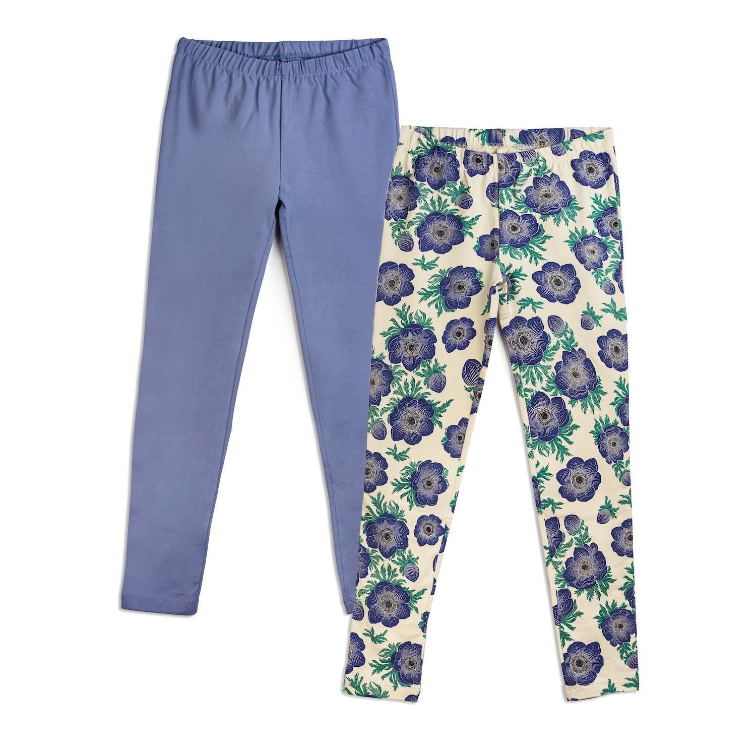 Girls Organic Cotton Reinforced Knee Leggings 2 - Pack: Purple Poppies & PeriwinkleBOTTOMSRockets of Awesome