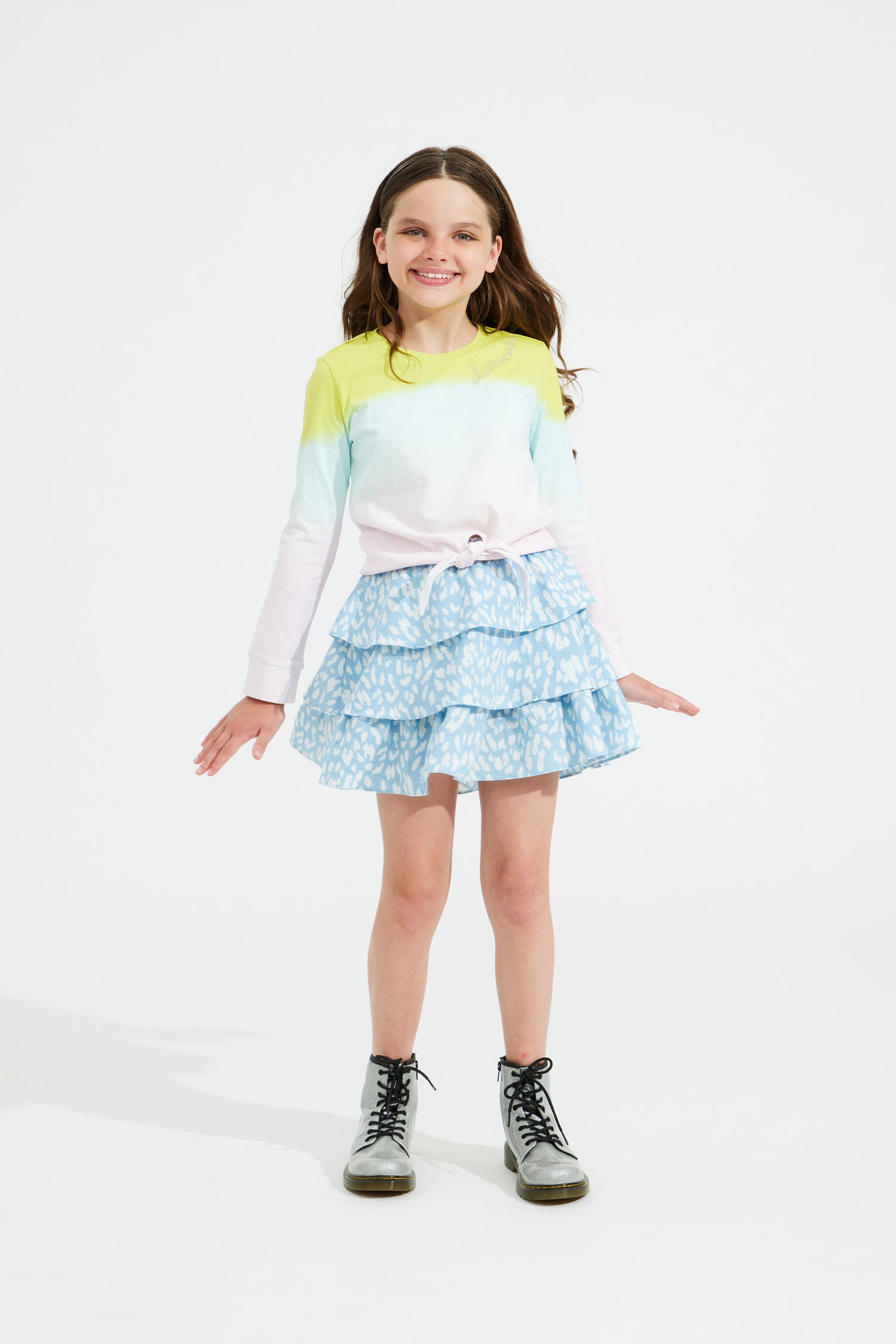 Spots Chambray Tiered Skirt